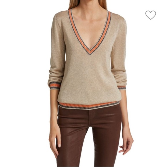 L'AGENCE Sweaters - L'AGENCE Destiny V-Neck Sweater Metallic Quiet Luxury Old Money Designer Rayon